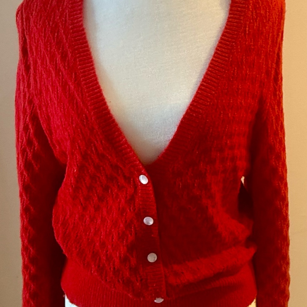 Red Cable Knit Faux Cardigan Sweater